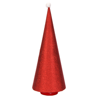 Árbol de Navidad Pequeño Rojo con Purpurina y Pompón Blanco en la Punta, Decoración Simple y Moderna para el Repisa del Chimenea, Árbol Cónico