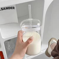 Bon prix, verres à boire mignons pour la maison, 16 oz, avec couvercle et paille, verre à café esthétique transparent, verre à soda, tasse en cristal