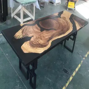 China Supplier Good quality acacia walnut slabs rustic bar restaurant epoxy resin dining table 100% Solid Wood