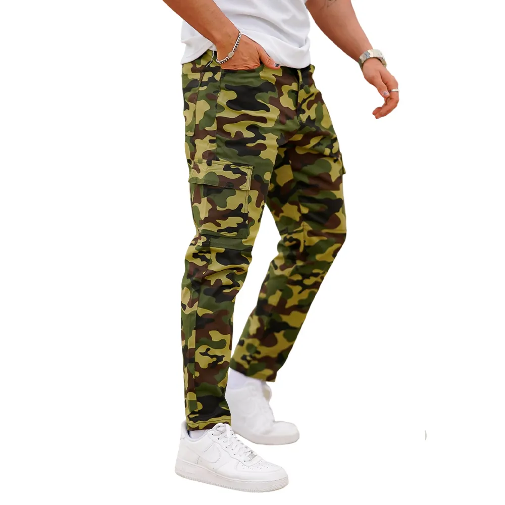 Gingtto Green Camouflage Wholesale Custom Logo High Quality Cargo Pants Men