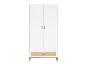 <span class=keywords><strong>Armoire</strong></span> pour bébé et enfant de style scandinave-bohème blanche avec 2 portes et 1 tiroir avec poignée en bois, pieds effilés, tiroir en <span class=keywords><strong>rotin</strong></span> - Product Image 2