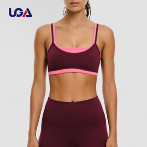 Women's Eco-Friendly High Support Double Layered Contrasts Halter Color Blocking Breathable Spandex/Nylon Yoga Sports Bra