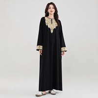 Nouvelles lignes de robes Abaya Premium personnalisées en broderie noire et or, à manches longues, tombées douces, style Dubaï, pour femmes musulmanes, à porter au quotidien et pour le Ramadan
