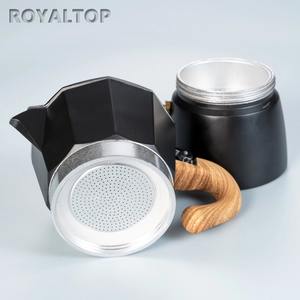 Pot à café moka en aluminium de couleur personnalisée 3 <span class=keywords><strong>tasses</strong></span> <span class=keywords><strong>6</strong></span> <span class=keywords><strong>tasses</strong></span> pot à café moka <span class=keywords><strong>rouge</strong></span> noir avec poignée en bois - Product Image 4