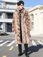 Manteau en fausse fourrure de renard, longueur genou, épais, thermique, fourrure, vêtement d'extérieur, coupe-vent, résistant au froid, mode hiver pour homme