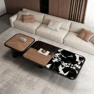 Mesa de Centro Moderna de Madera con Tapa de Vidrio Templado, Estilo Cuadrado, Lujosa y Sencilla, Mueble Duradero para Sala de Estar - Product Image 2