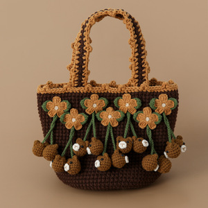 Bolsos de Ganchillo Hechos a Mano, Diseño de Flor Pequeña de Fresa, Bolso Tote con Cordón Multifuncional, Patrón de Oso, Lindo Bolso para Fotos, Supersky B0922 - Product Image 6