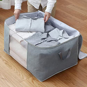 Large Foldable <b>Clothes</b> <b>Storage</b> Basket with Sturdy Non-Woven Zippers Closet Organizers for Duvet Blanket Reinforced Handle - Product Image 3