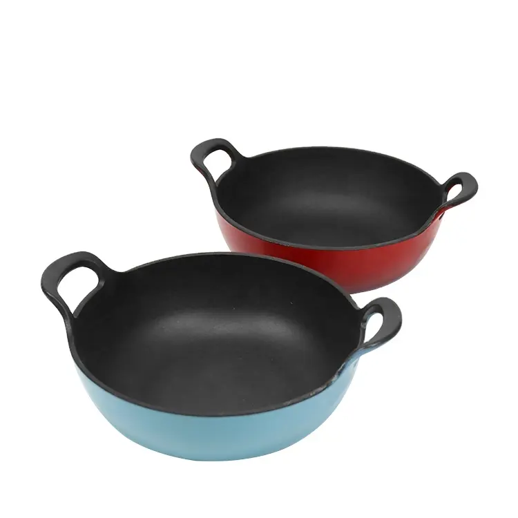 Wholesale Factory Price 20/24/26CM Cookware Enameled Cast Iron 3 Quart Balti Dish With Wide Loop Handles