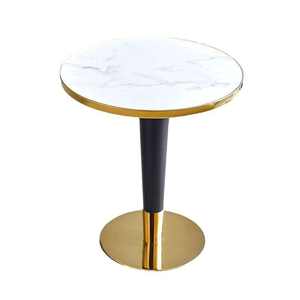 Tavolino <span class=keywords><strong>Rotondo</strong></span> Moderno di Lusso con Gambe in Acciaio Inox Dorato e Piano in Pietra Sinterizzata per Soggiorno - Product Image 5