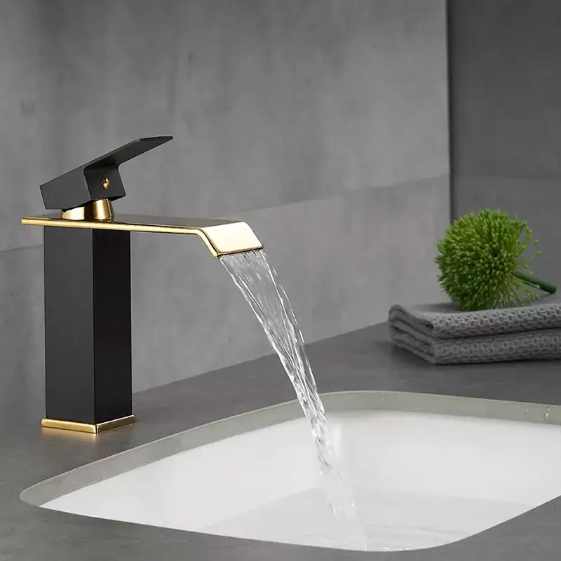 2023 Bathroom Basin Taps Blackened Golden Basin Faucet Bath Mixer Waterfall Sink Faucet Basin Faucets