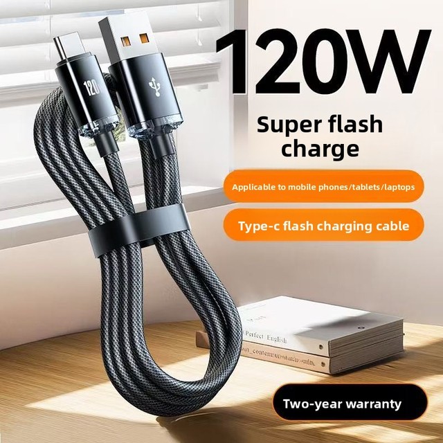 120W Super Fast Charging Braided Weaving Type C Data Cable