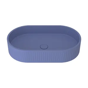 Design Pill Shaped Black Concrete Bathroom Wash Basin Vessel Hand Wash Light Blue Basin
