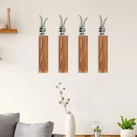 4 pièces de jardinières murales modernes en bois brun, style bohème, à motif vertical rectangulaire, personnalisables, pour intérieur, avec fausse verdure, pour salle de bain, anniversaire