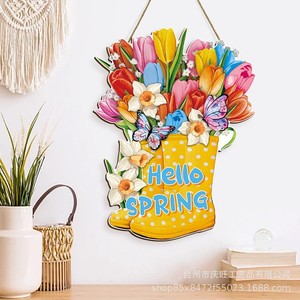Wooden Spring Rain Boots <b>Wall</b> <b>Decor</b> With Tulips And Butterflies Home Decoration Hanging Plaque For Easter - Product Image 2