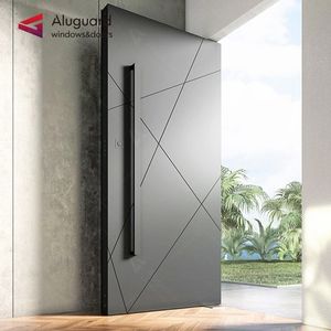 <span class=keywords><strong>Porte</strong></span> d'entrée en acier aluminium de villa de luxe avec écran en fibre de verre, design minimaliste, système pivotant - Product Image 3