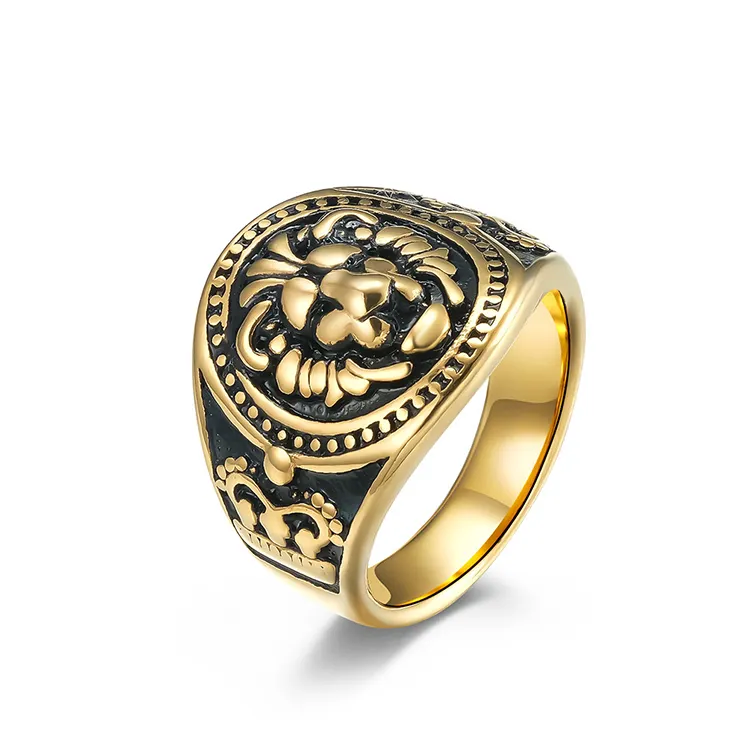 Czcity — bague Vintage en acier inoxydable plaqué or pour homme, anneau de doigt avec tête d'animal, Lion, Rock, argent, 2022