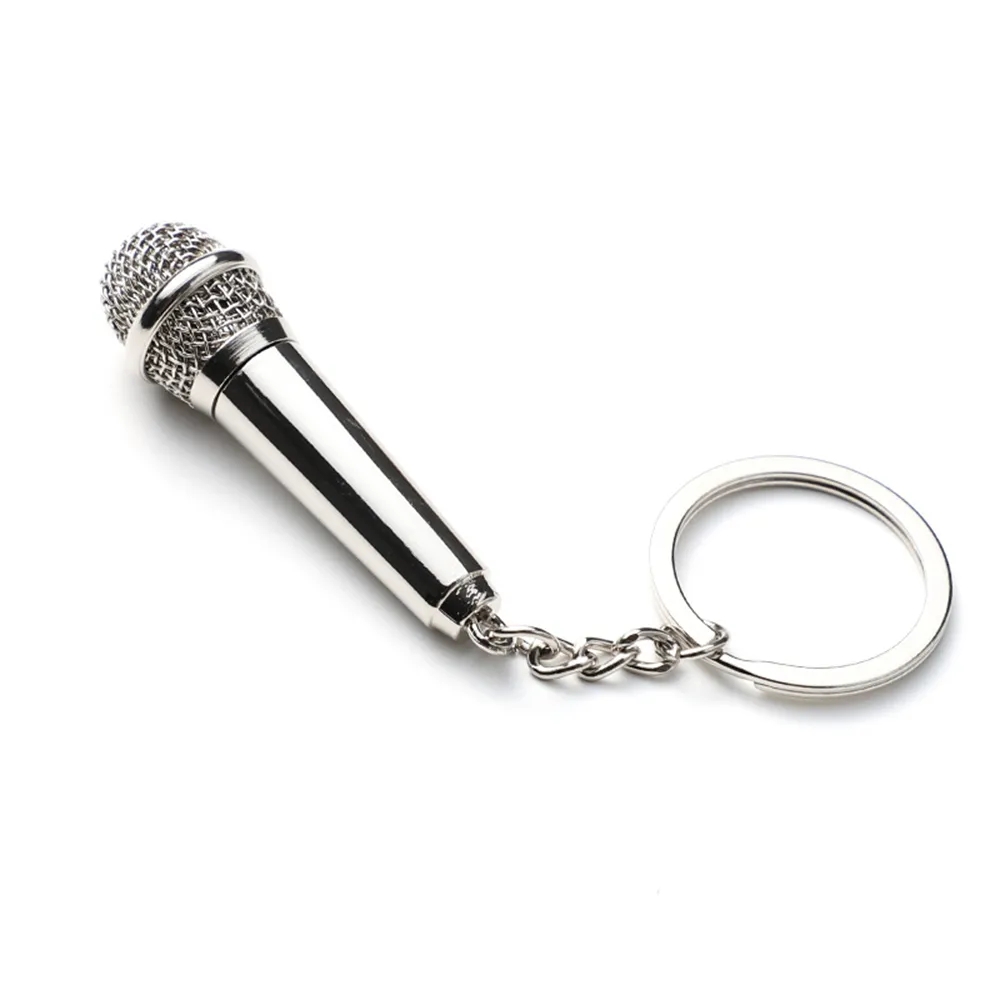 Metal Hip-hop Microphone Keychain for Women Men Mini Microphone Key Ring Car Key Holder Funny Singer Gifts Handbag Accessories