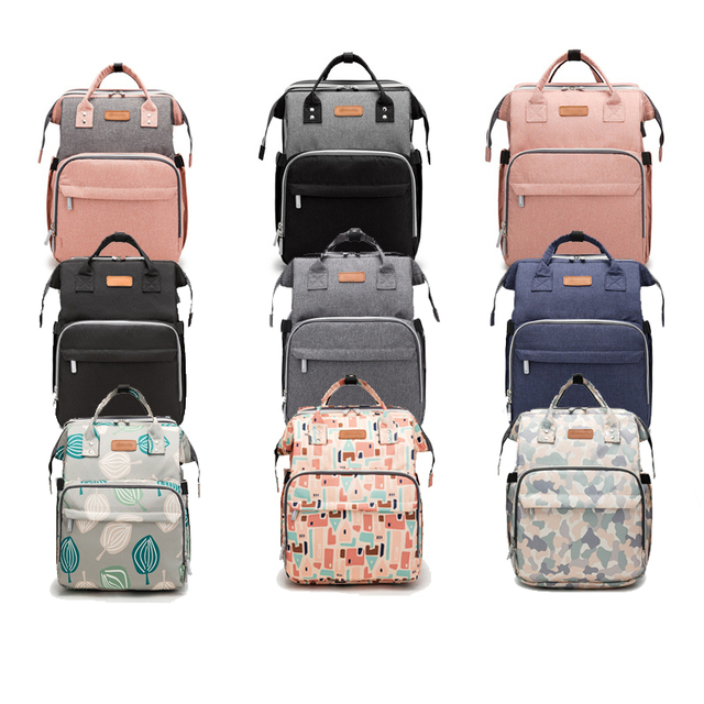 Hot Selling Large Capacity Travel Mommy Diaper Bag Nappy Mom Backpack Bag with Diaper Bed USB Port Custom Your logo