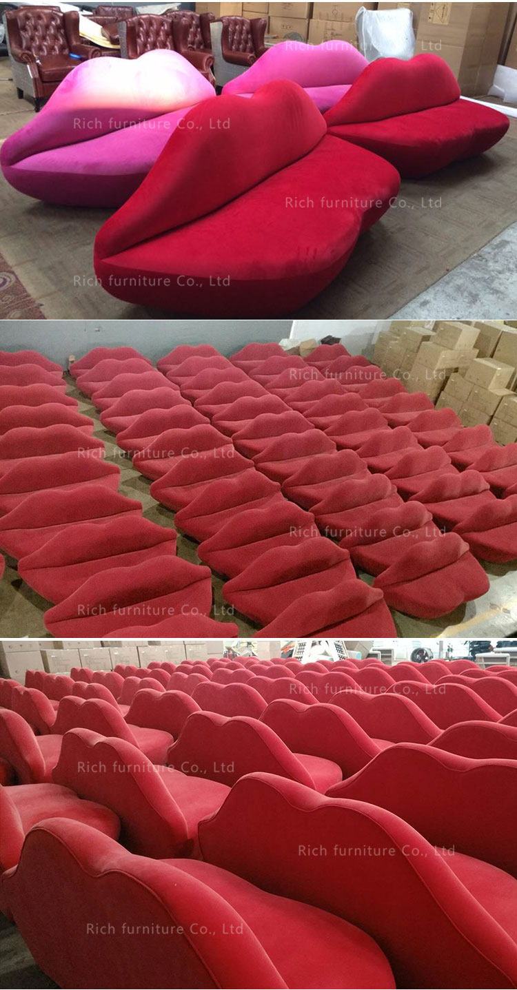 Unique Home Living Room Leisure Pure Red Lip Shape Sofa Fabric Velvet Sexy Red Lip Shaped Sofa Couch