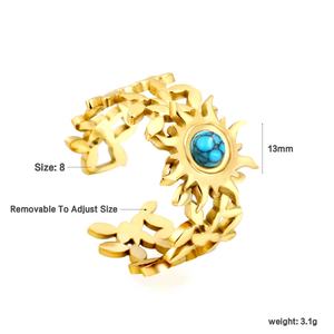 Bague ajustable vintage en acier inoxydable plaqué or 18 carats avec pierre naturelle turquoise pour femme, bijoux personnalisés - Product Image 4