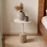 Table Basse d'Angle en Travertin Blanc pour Salon Moderne, Design Nordique, Table d'Appoint de Canapé, Table Basse en Travertin