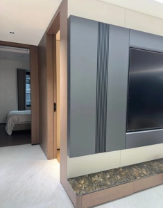 <span class=keywords><strong>Meuble</strong></span> <span class=keywords><strong>TV</strong></span> Minimaliste <span class=keywords><strong>Gris</strong></span> Foncé, Base en Bois avec Éclairage Doux, Rangement Intégré et Armoires en Verre - Product Image 5
