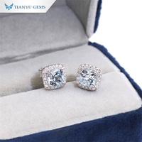 Tianyu personnalisé en argent sterling 925 véritable 10K 14K 18K boucles d'oreilles en or massif aigue-marine VVS1 boucles d'oreilles en diamant moissanite