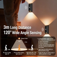 Lampe murale LED sans fil rechargeable à détection de mouvement intelligente, télécommande magnétique, design moderne, gradation progressive, noir