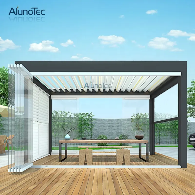 Pergola motorizada gazebo à prova d'água, para áreas externas, sala de estar, jardim