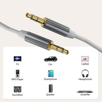 Kabel Audio Jack ke Jack Premium 3.5mm Male to Male Aux Cord Suara Tak Tertandingi Casing Aluminium Berlapis Emas untuk Smartphone Tablet
