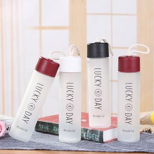 Hot Selling Gift Portable Eco-Friendly Smile Face Frosted Glass Water <b>Bottle</b> with Customized Logo and Straw Lid for Travel - Product Image 2