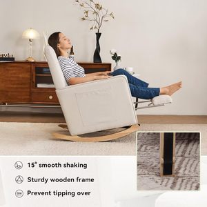 Fauteuil <span class=keywords><strong>à</strong></span> <span class=keywords><strong>bascule</strong></span> avec accoudoir <span class=keywords><strong>à</strong></span> dossier haut jambes en bois de caoutchouc poche latérale et <span class=keywords><strong>repose</strong></span>-pieds pour meubles de salon <span class=keywords><strong>à</strong></span> la maison - Product Image 4