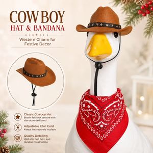 Ensemble de décoration de canard blanc style cowboy : chapeau western, bandana, ornement pour porche et jardin - Product Image 3