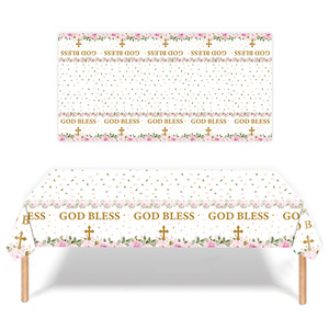 Mantel Desechable de Plástico Impreso con Flores Rosas para Bautizo, Diseño Moderno, <span class=keywords><strong>Dios</strong></span> Bendiga, para Niñas, Iglesia y Comunión - Product Image 5