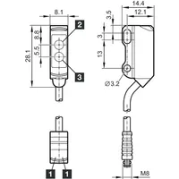 Capteur rétro-réfléchissant diffuseur avec suppression de l'arrière-plan, OH21-80PS-0.3T3, distance de détection de 80 mm, source lumineuse LED, IP65/IP67