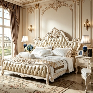 Ensembles <span class=keywords><strong>de</strong></span> meubles <span class=keywords><strong>de</strong></span> chambre à coucher King Size style Château Français, ensembles <span class=keywords><strong>de</strong></span> meubles <span class=keywords><strong>de</strong></span> chambre principale, lit King en cuir crème huître capitonné, mobilier <span class=keywords><strong>de</strong></span> maison - Product Image 6