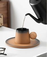 Tasse à café créative en céramique et bois avec cuillère - Thé de l'après-midi, Tasse à lait raffinée, Tasse de petit-déjeuner, Cadeau d'entreprise