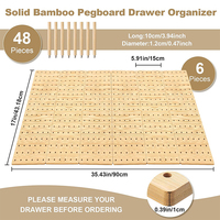 Ensemble de 6 panneaux perforés en bambou personnalisables de 90 cm de large avec 48 crochets, organisateur de tiroir en bambou, système de fixation modulaire pour vaisselle et casseroles