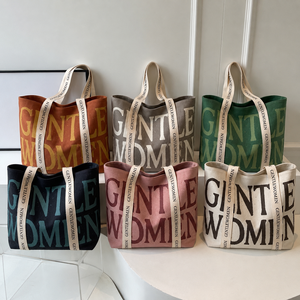 Sac fourre-tout en toile de coton personnalisé avec logo, réutilisable, pour femme, grande capacité, sac de shopping tendance - Product Image 1