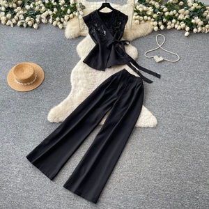 Women Sleeveless Top and Pants Two Piece Set V Neck Button Down Vest With High Waist Pant Set - Product Image 1