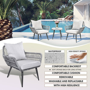 Ensemble bistro d'extérieur Meubles de patio en corde Balcon Groupe de sièges pour 2 personnes avec coussins Ensembles de conversation pour le jardin - Product Image 2