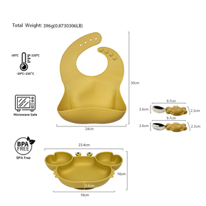 <span class=keywords><strong>Kit</strong></span> de salle à manger en silicone pour bébé avec assiette de crabe sans BPA ODM & OEM ensemble d'alimentation pour bébé avec <span class=keywords><strong>kit</strong></span> de couverts et bavoir - Product Image 2