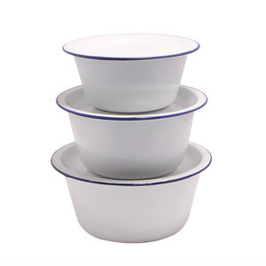 Bol de rangement en céramique <span class=keywords><strong>blanche</strong></span> émaillée avec couvercle en métal durable en porcelaine pour le mélange de camping en plastique d'acier pour crème glacée - Product Image 1