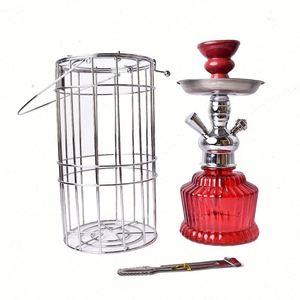 New Design Customization Portable Middle Glass Hookah Set with Stainless Steel Cage Bench Single and Two Hose Pipes - Product Image 4