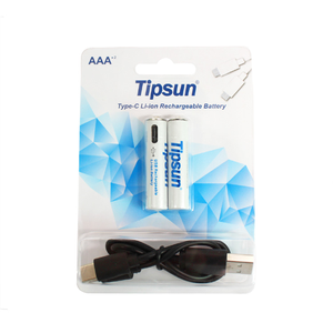 Batería Cilíndrica Recargable Tipsun de 600mWh y 1.5V, Pilas Recargables Tipo C con Carga USB - Product Image 1
