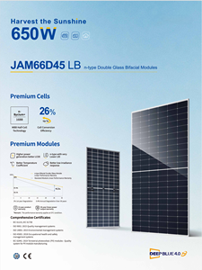 Módulo/Panel <span class=keywords><strong>Solar</strong></span>/Fotovoltaico 645-650wp - Tipo N_TOPCON_Bifacial/Doble Vidrio - <span class=keywords><strong>JA</strong></span> <span class=keywords><strong>Solar</strong></span>_DeepBlue 4.0 Pro_JAM66D45 LB - Product Image 1
