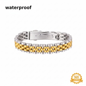 Pulsera de Acero Inoxidable Chapada en Oro con Diseño Geométrico, Pulsera de Cadena Lisa de Moda - Product Image 1