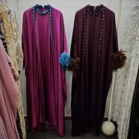 Ensemble Abaya de Luxe Perlé de Dubaï, Tenue Islamique Aïd Ramadan, Vente en Gros, Nouvelle Robe Longue Intérieure en Mousseline Noire pour Femme avec Cardigan Ouvert sur le Devant