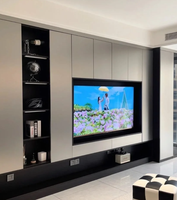 Meuble TV mural moderne sur mesure avec éclairage LED, centre de divertissement de luxe pour salon, meuble de rangement pour téléviseur
